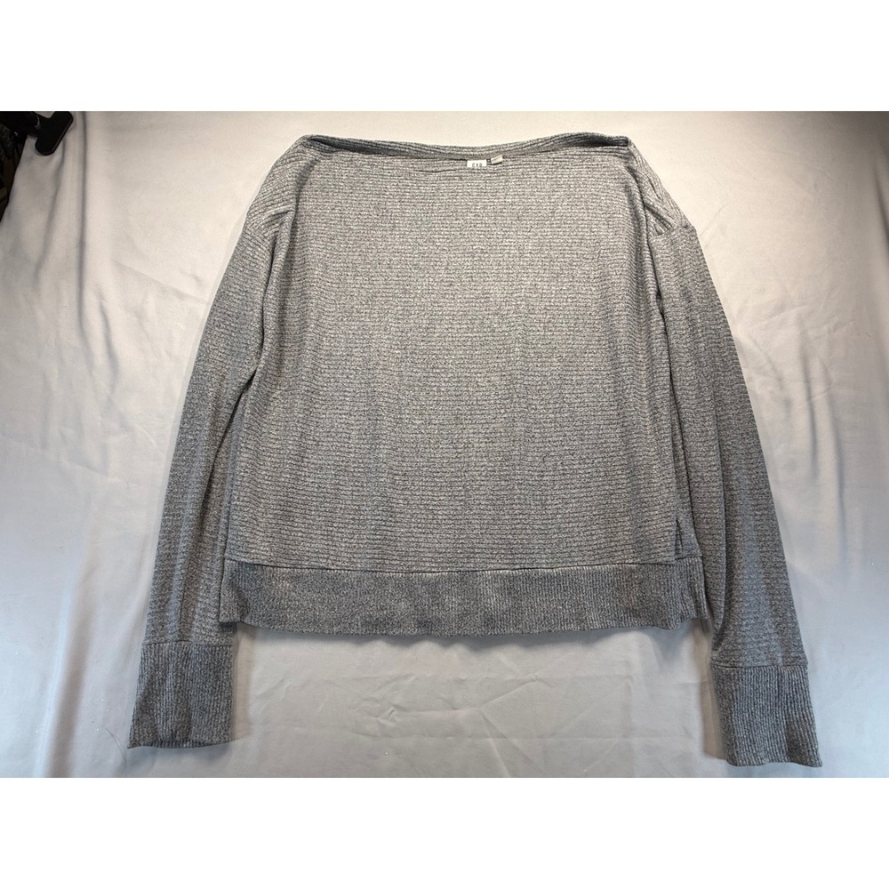 Gap Womens Gray Heathered Ribbed Boat Neck Long Sleeve Pullover Top L